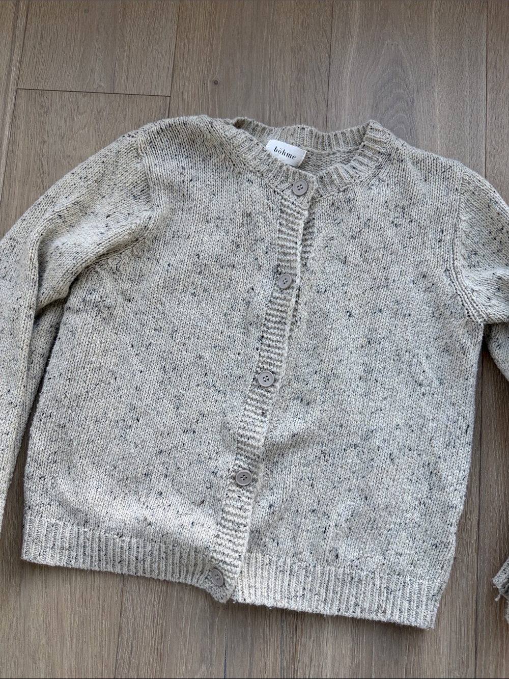 bohme Neutral Speckled Cream Button Cardigan
